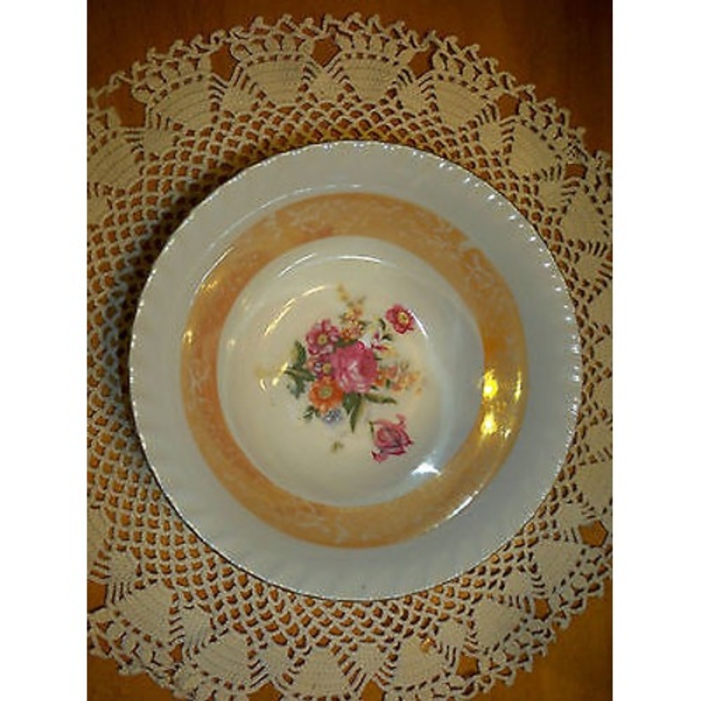 Vintage China Bowl Floral Bottom Gold Trim Scalloped Edge Japan 7" Cereal Veggie